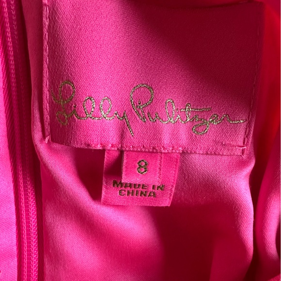 Lilly Pulitzer Pearl Romper, hot pink with gold detail, skort, size 8, Barbie - Picture 9 of 9